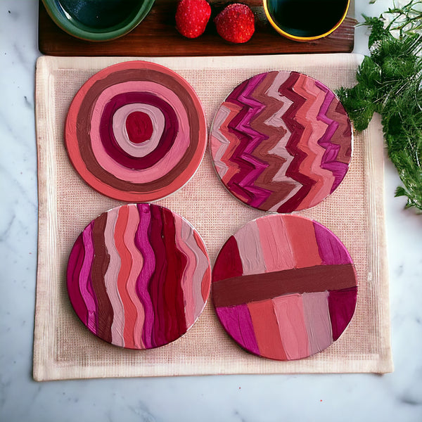 Hand-Painted Ceramic Coasters – Set of 4
