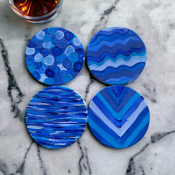 Hand - Painted Ceramic Coasters - Set of 4